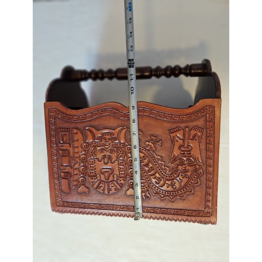 Leather Magazine Vinyl Album Rack Hand Tooled Peru South America Inca Design - Picture 10 of 10